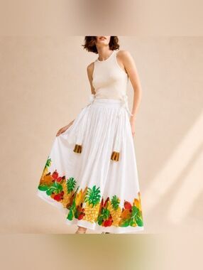 Farm Rio White Tropical Embroidered side-tie Maxi Skirt Size XXS